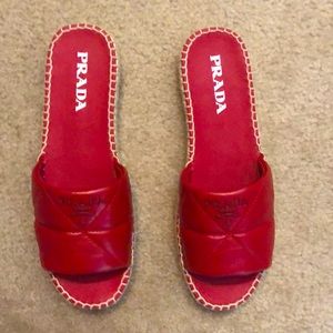 NIB PRADA Red Leather Slides, Size 38